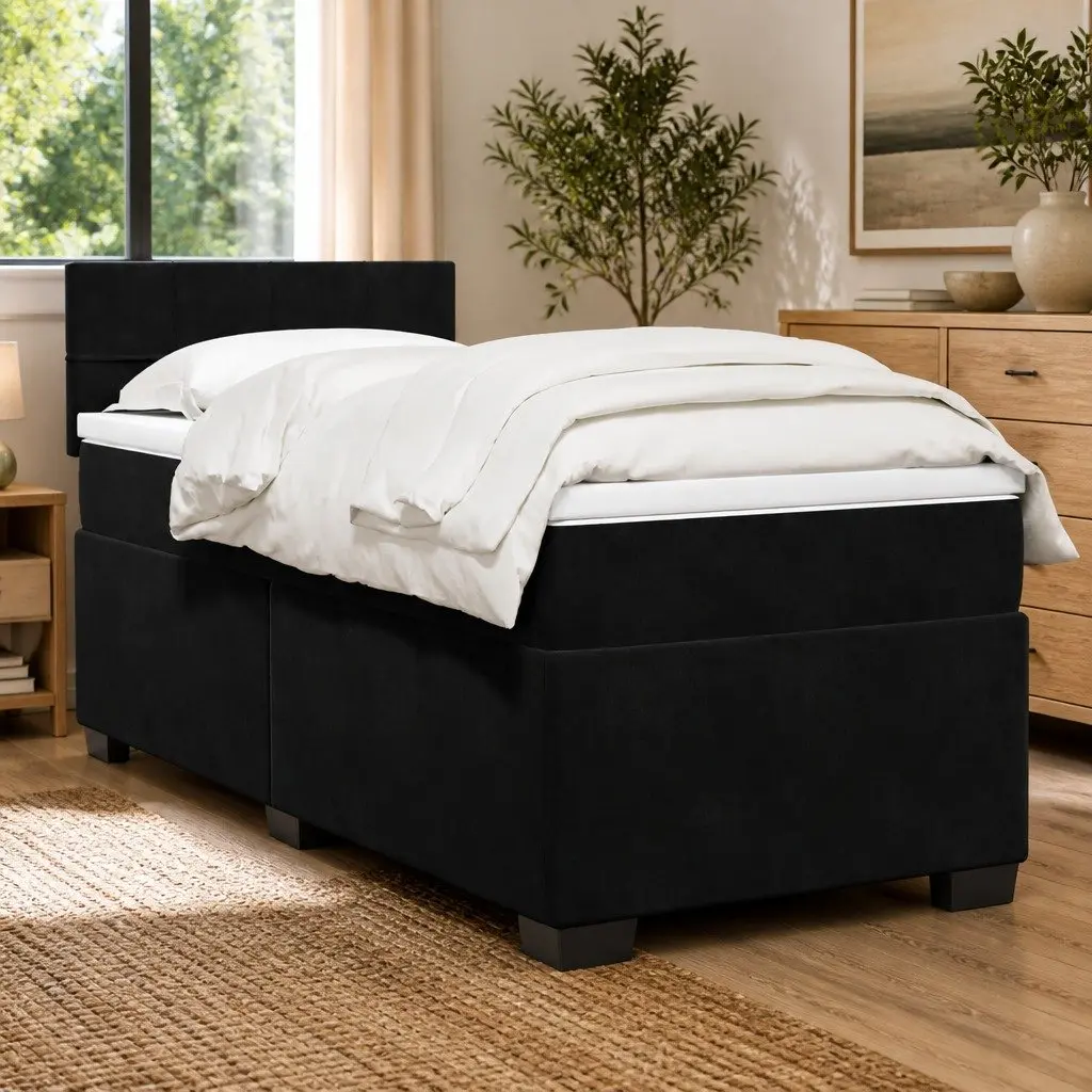 Velvet Upholstered Box Spring Bed