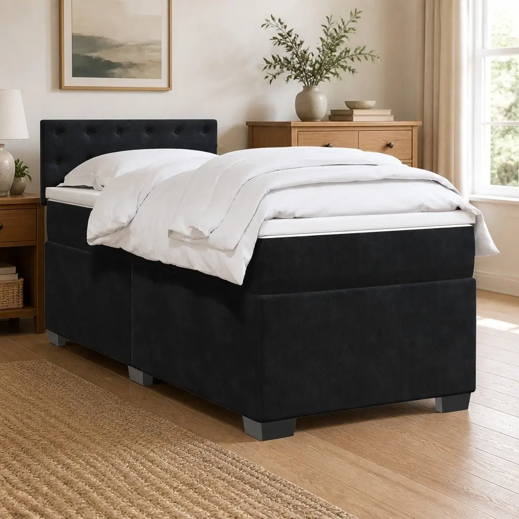 King Single Velvet Upholstered Box Spring Bed