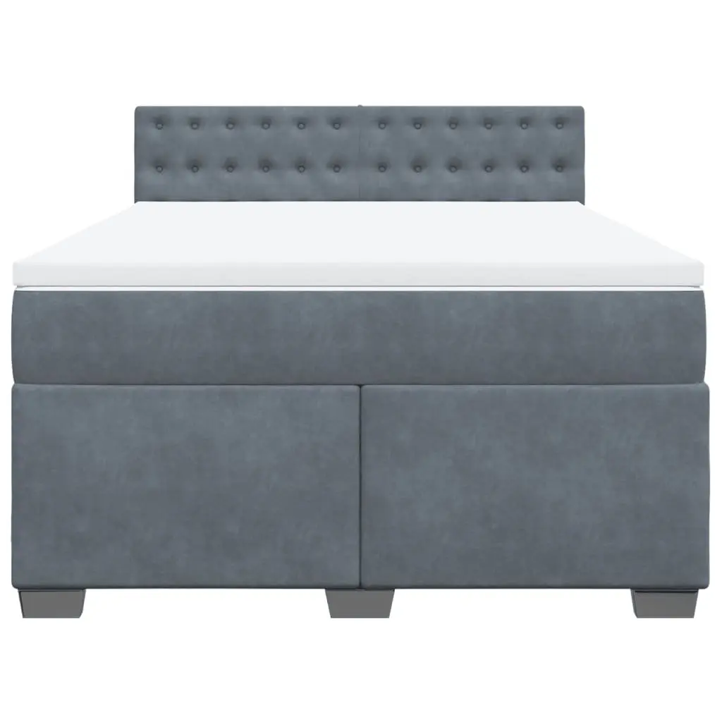 Double Box Spring Bed with Mattress Dark Grey Velvet Bedroom Bed Frame Set