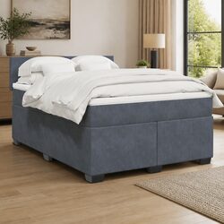 Queen Velvet Upholstered Box Spring Bed with Pocket Mattress