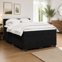 Queen Box Spring Bed: Velvet Frame, Pocket Spring Mattress