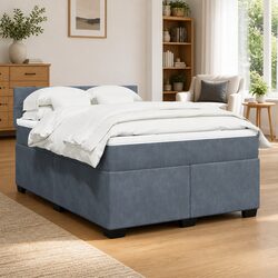 Queen Size Velvet Upholstered Box Spring Bed with Mattress