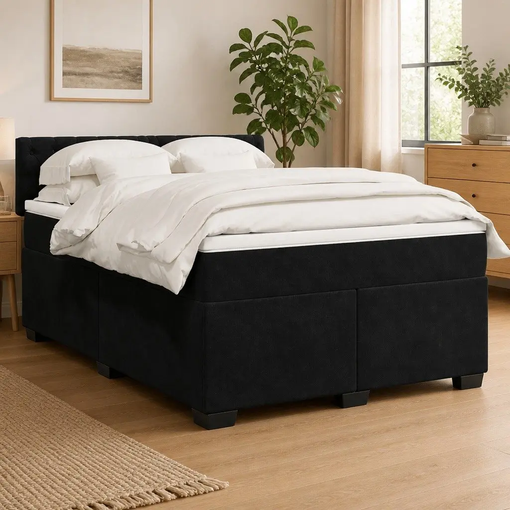 Queen Box Spring Bed with Pocket Mattress Grey Velvet Upholstered Frame
