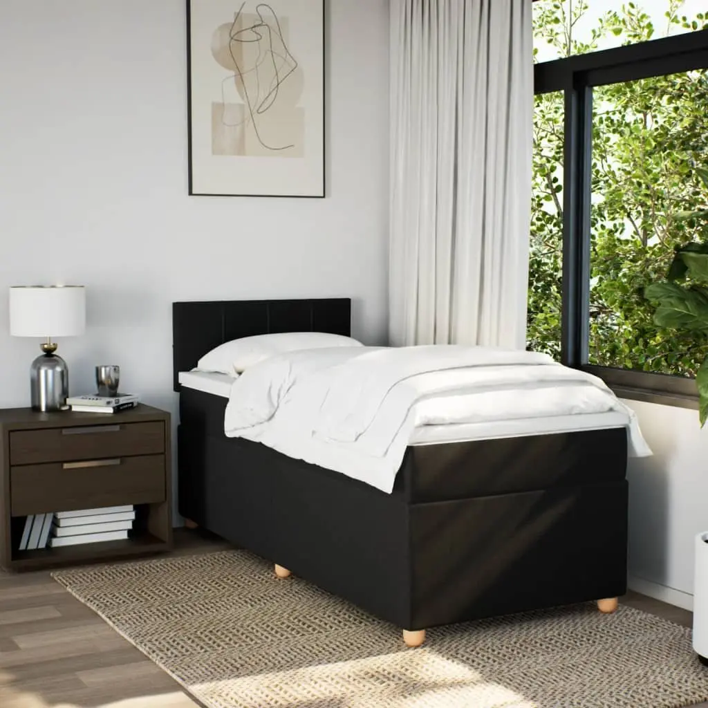 King Single Box Spring Bed with Pocket Spring Mattress Black Fabric Frame