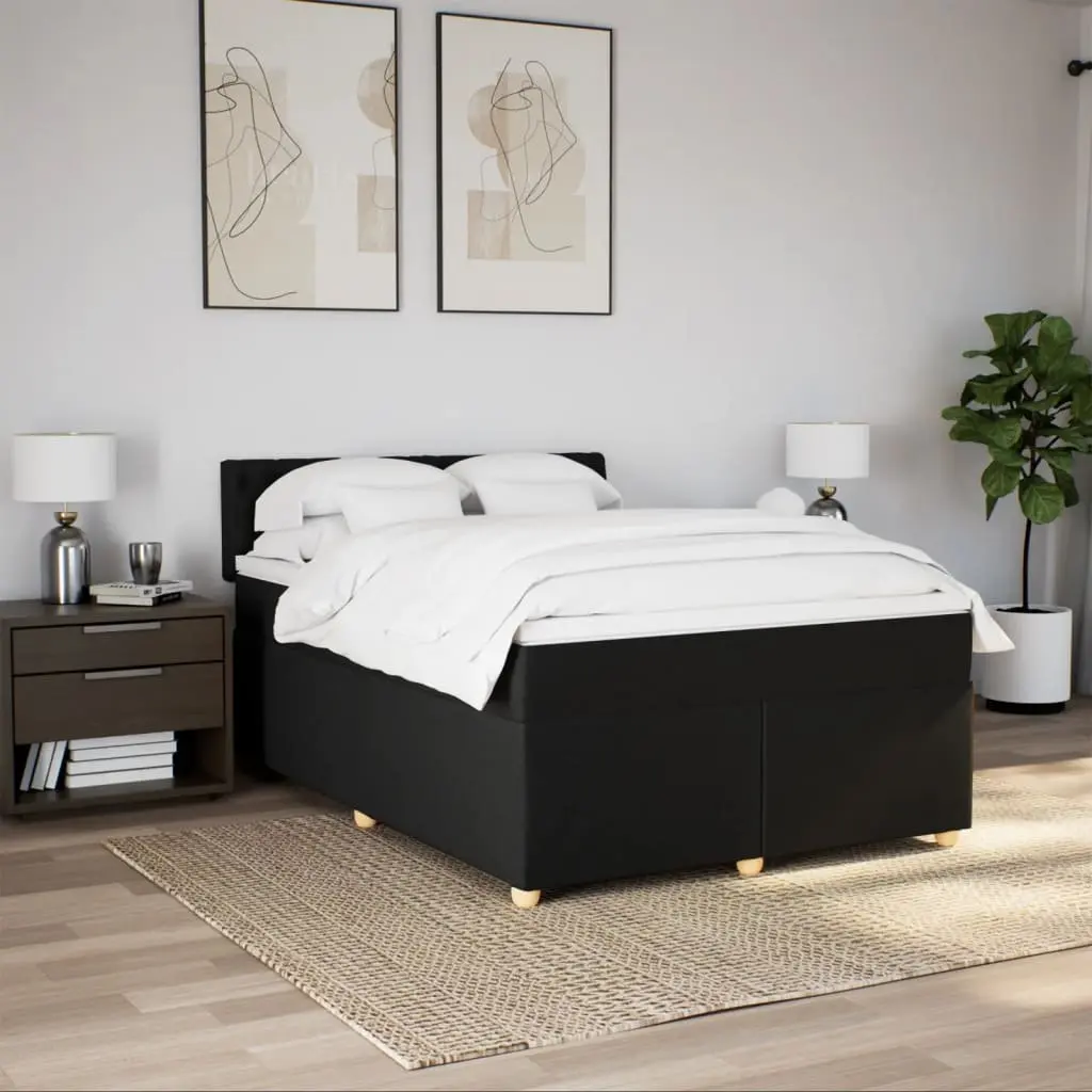Double Box Spring Bed with Pocket Sprung Mattress Black Fabric Frame