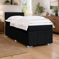 King Single Box Spring Bed with Pocket Mattress Black Fabric Frame
