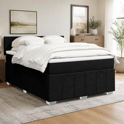 Double Box Spring Bed with Pocket Mattress Black Fabric Frame Topper