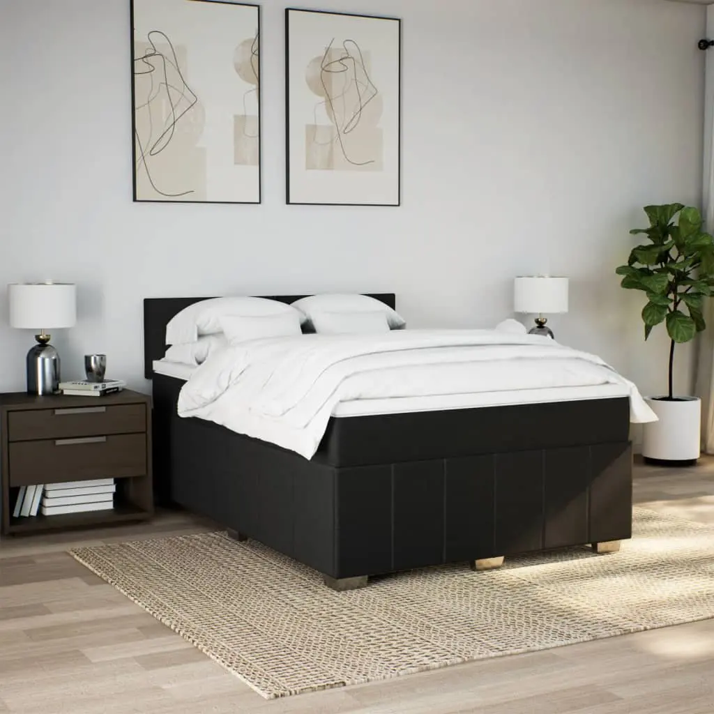 Double Box Spring Bed with Pocket Mattress Black Fabric Frame Topper