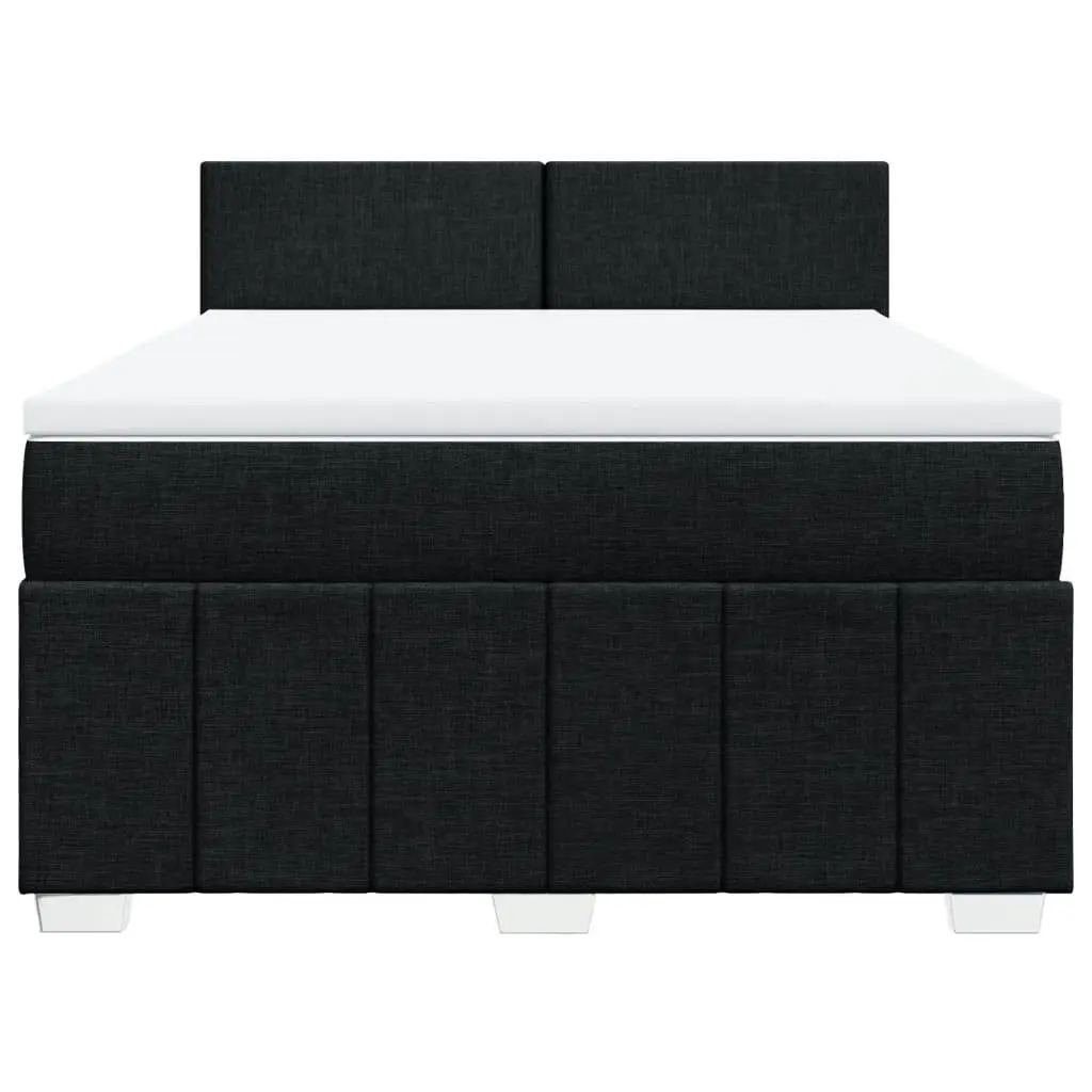 Double Box Spring Bed with Pocket Mattress Black Fabric Frame Topper