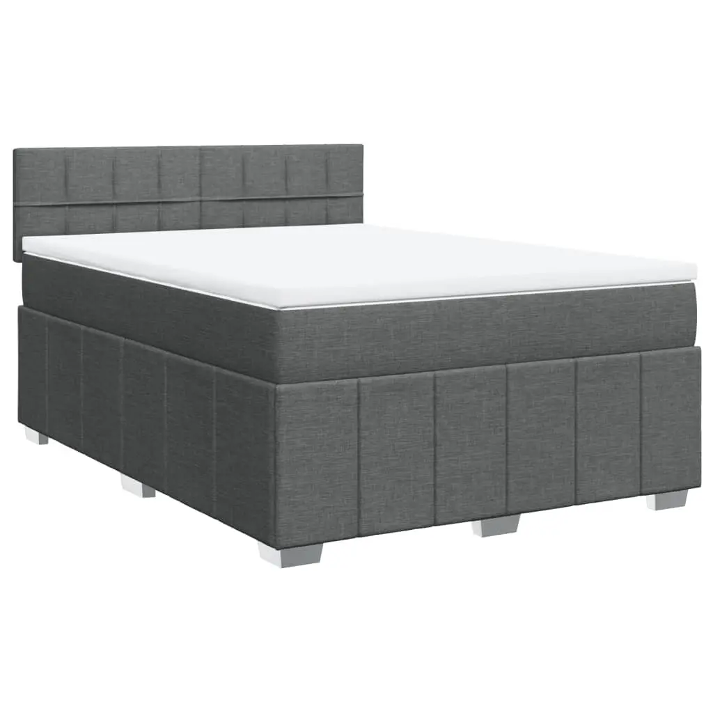 Double Box Spring Bed with Pocket Mattress for Bedroom Black Fabric Double Size