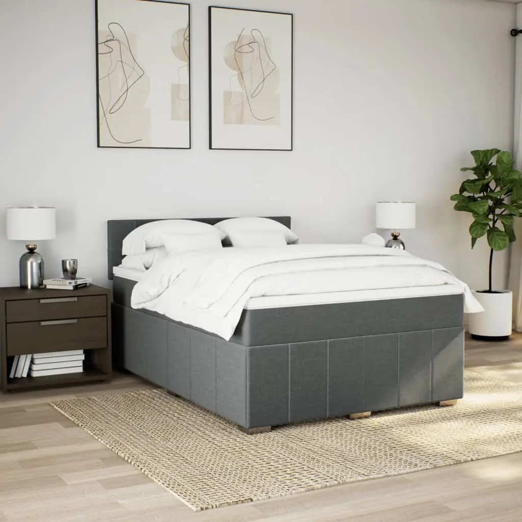 Double Box Spring Bed with Pocket Mattress for Bedroom Black Fabric Double Size