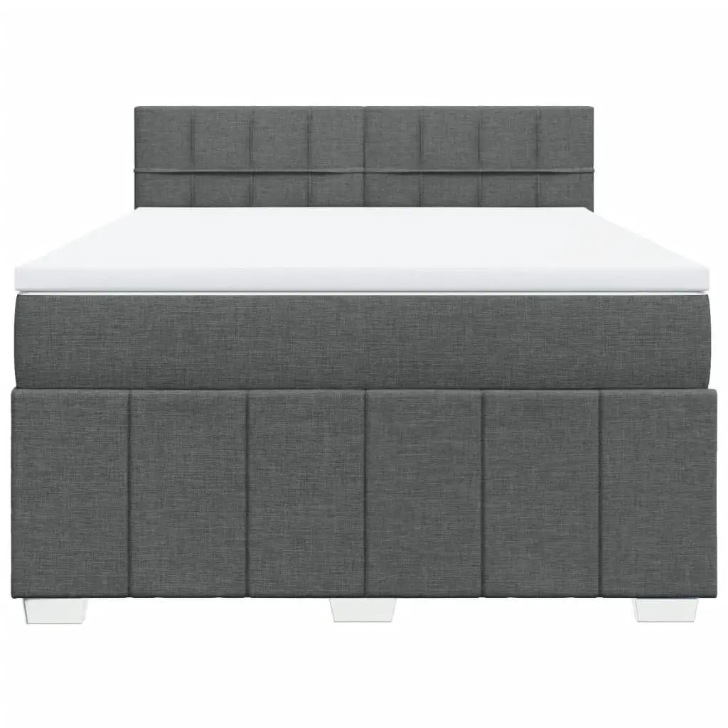 Double Box Spring Bed with Pocket Mattress for Bedroom Black Fabric Double Size