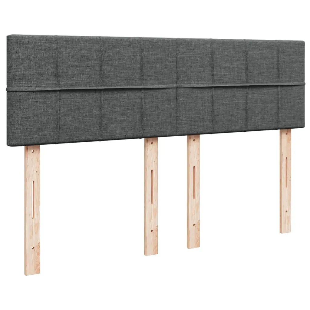 Double Box Spring Bed with Pocket Mattress for Bedroom Black Fabric Double Size
