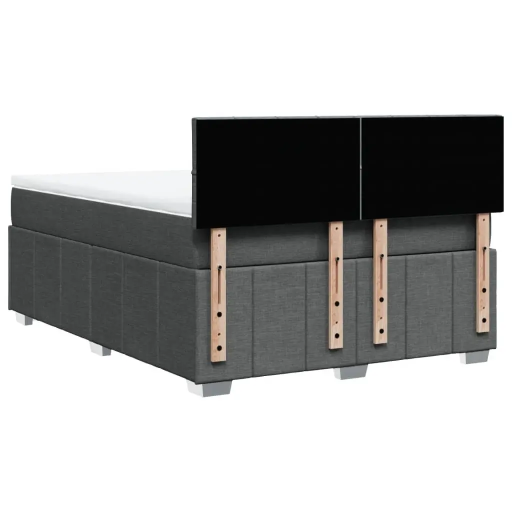 Double Box Spring Bed with Pocket Mattress for Bedroom Black Fabric Double Size