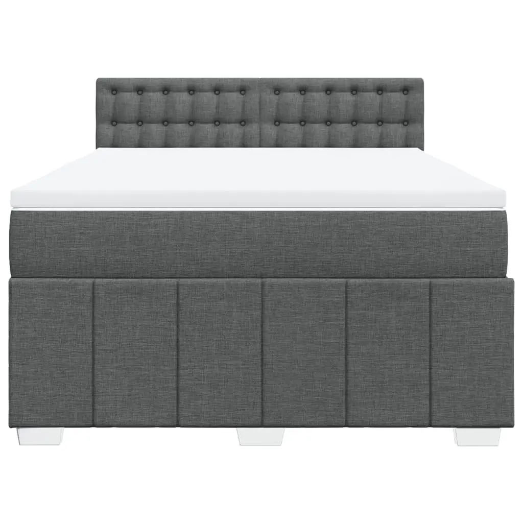 Double Box Spring Bed with Pocket Mattress Black Fabric Bedroom Furniture