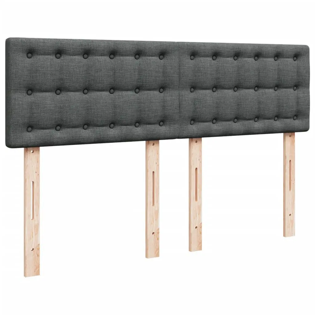 Double Box Spring Bed with Pocket Mattress Black Fabric Bedroom Furniture