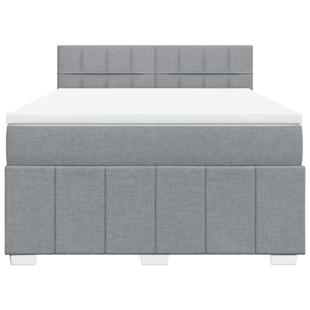 Queen Box Spring Bed with Pocket Spring Mattress Grey Fabric Bedroom Furniture