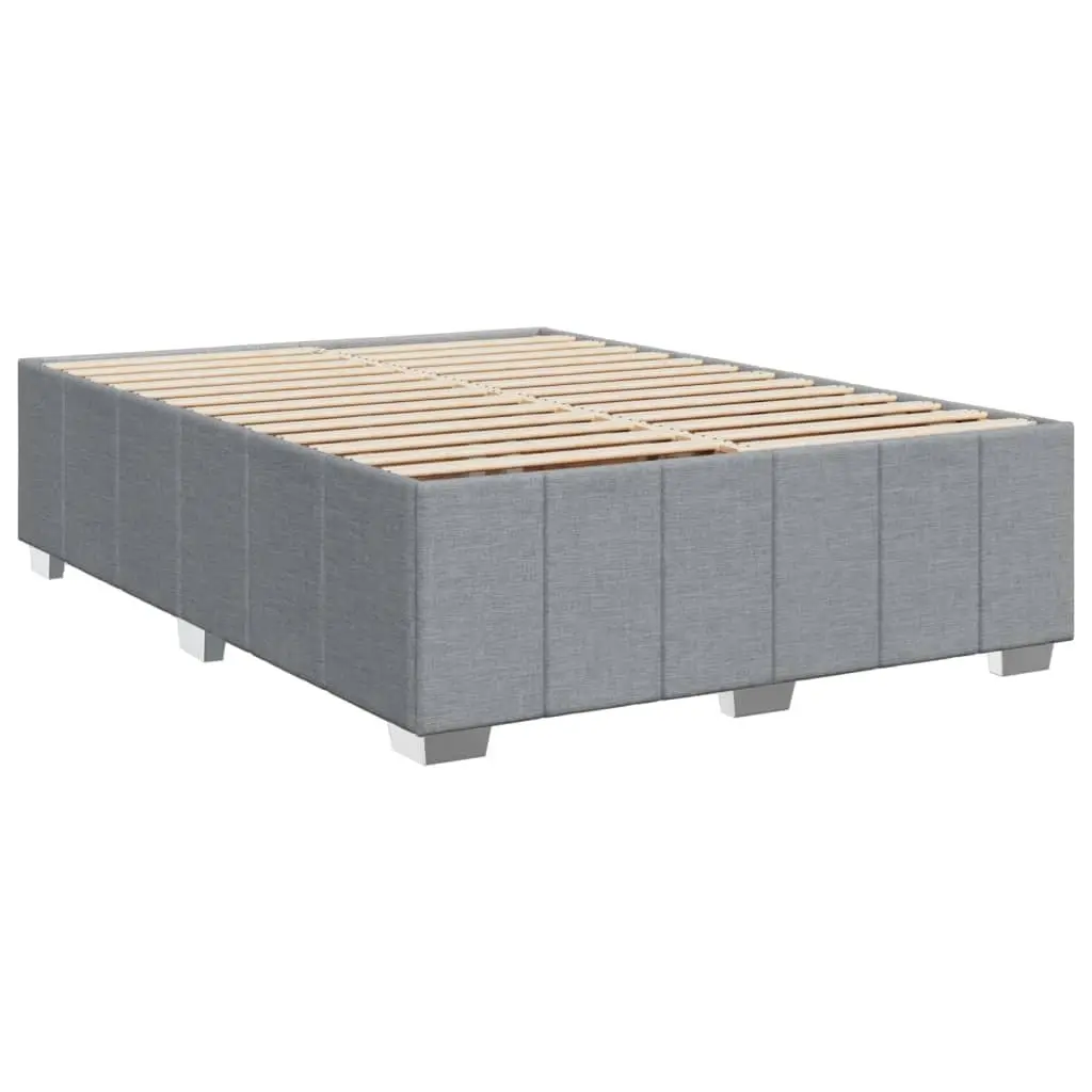 Queen Box Spring Bed with Pocket Spring Mattress Grey Fabric Bedroom Furniture