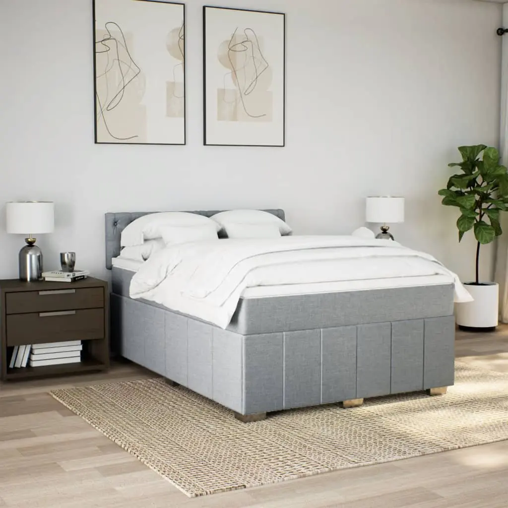 Queen Box Spring Bed with Pocket Mattress Dark Grey Fabric Bedroom Furniture