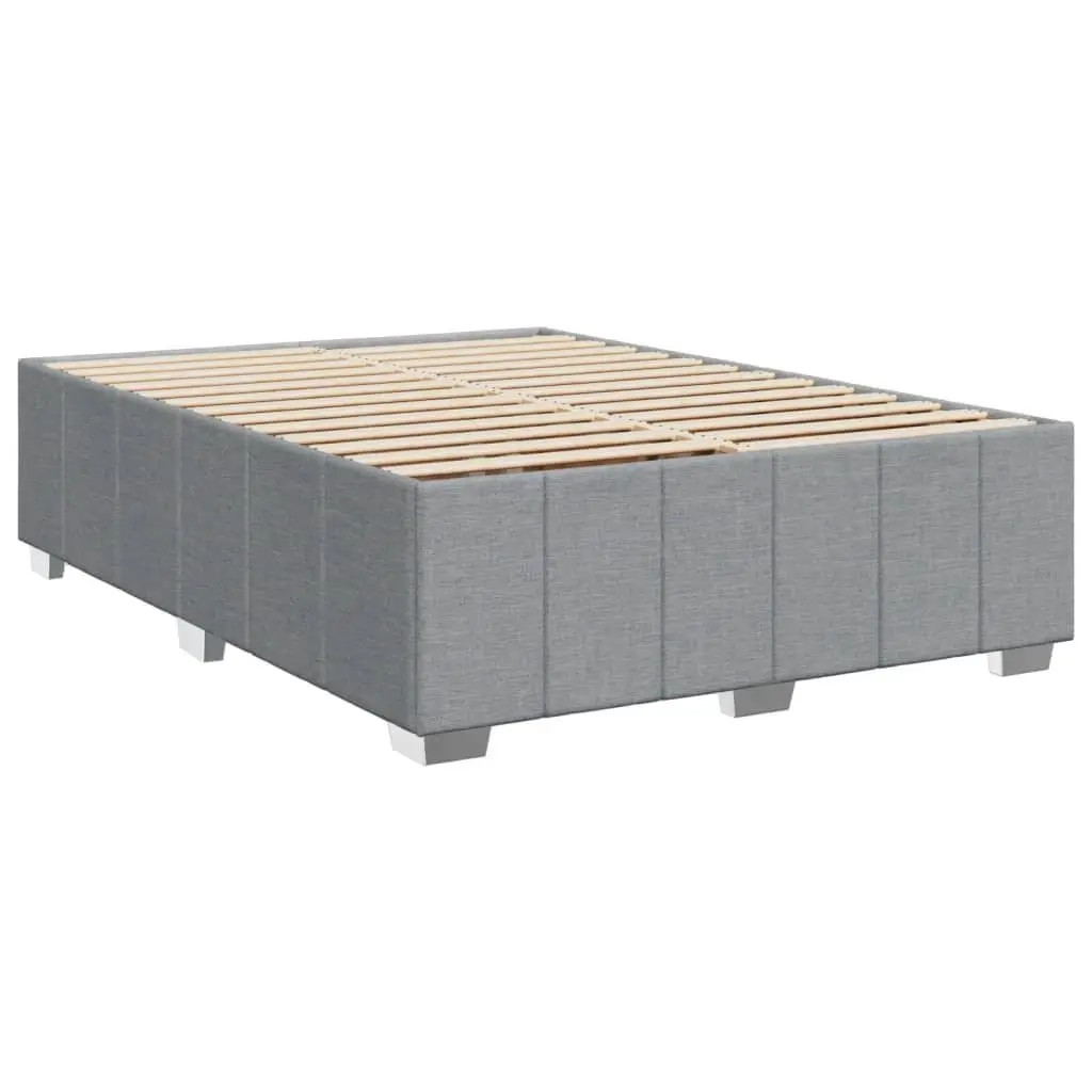 Queen Box Spring Bed with Pocket Spring Mattress Grey Fabric Bedroom Furniture