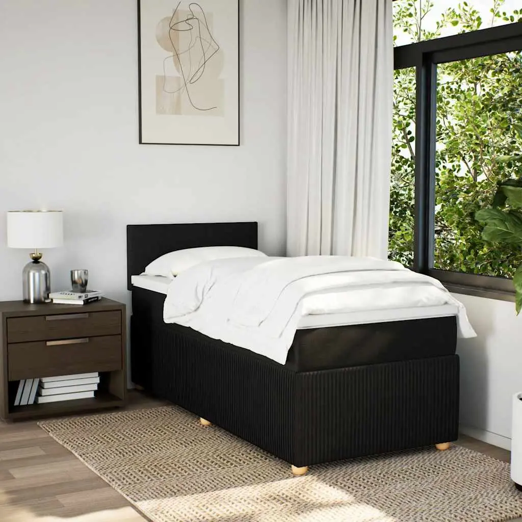King Single Box Spring Bed with Pocket Mattress Black Fabric Frame