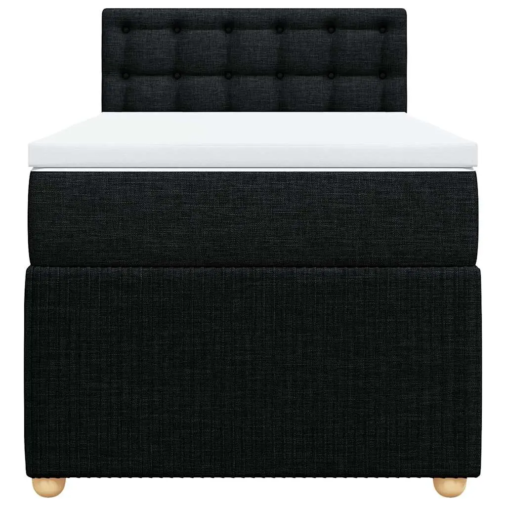 King Single Box Spring Bed with Pocket Mattress Black Fabric Frame Slats