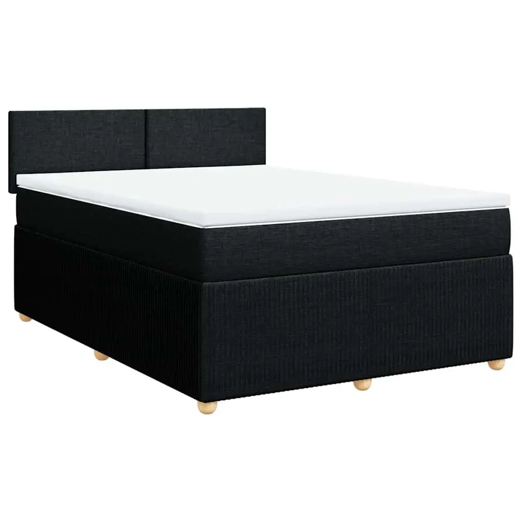 Double Box Spring Bed with Pocket Spring Mattress Black Fabric Frame