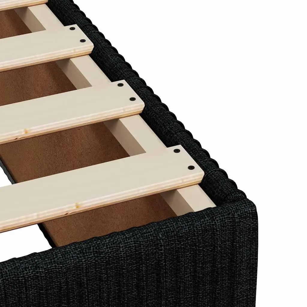 Double Box Spring Bed with Pocket Spring Mattress Black Fabric Frame Slats