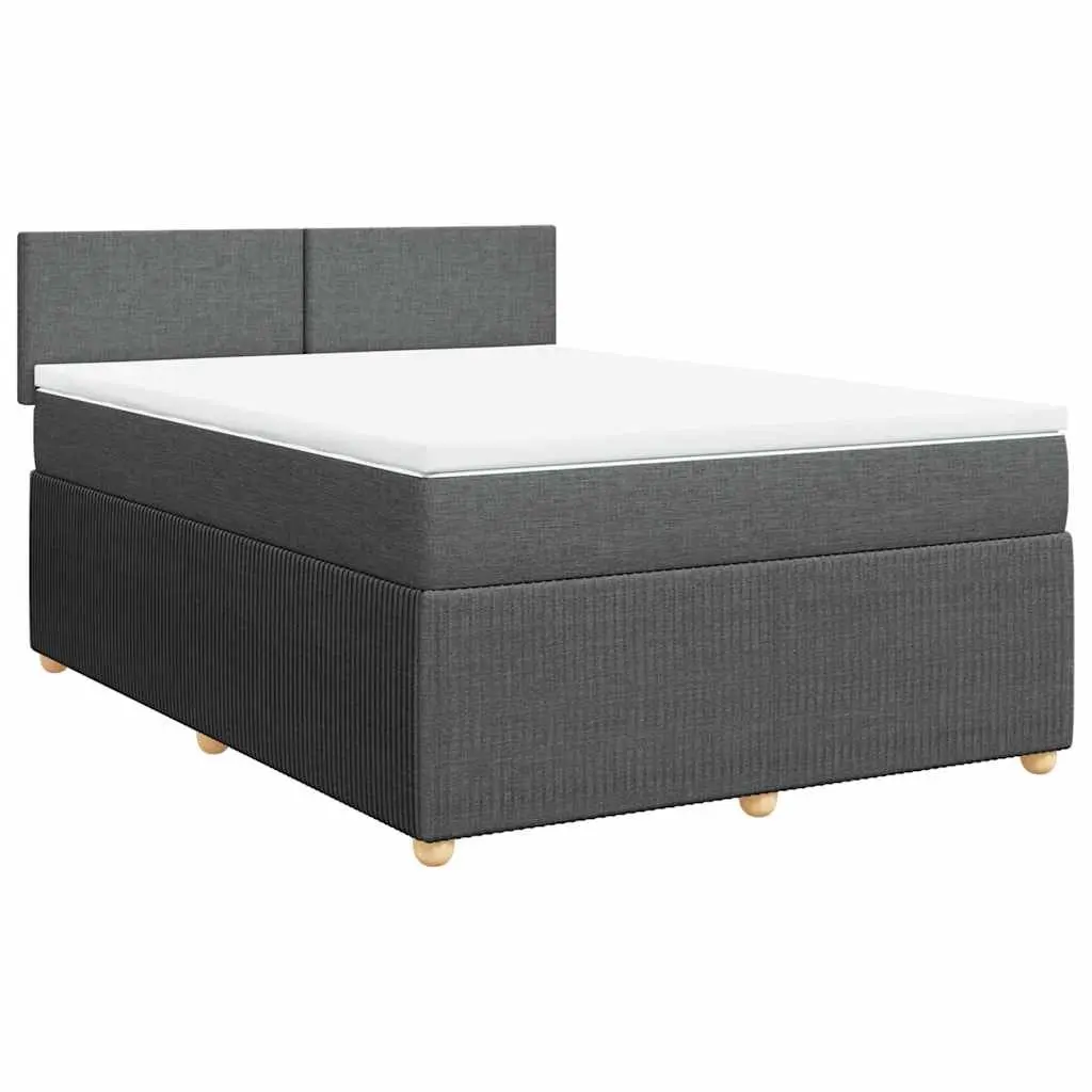 Queen Box Spring Bed with Pocket Mattress Dark Grey Fabric Frame Slats Support
