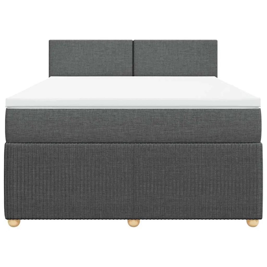 Queen Box Spring Bed with Pocket Mattress Dark Grey Fabric Frame Slats Support