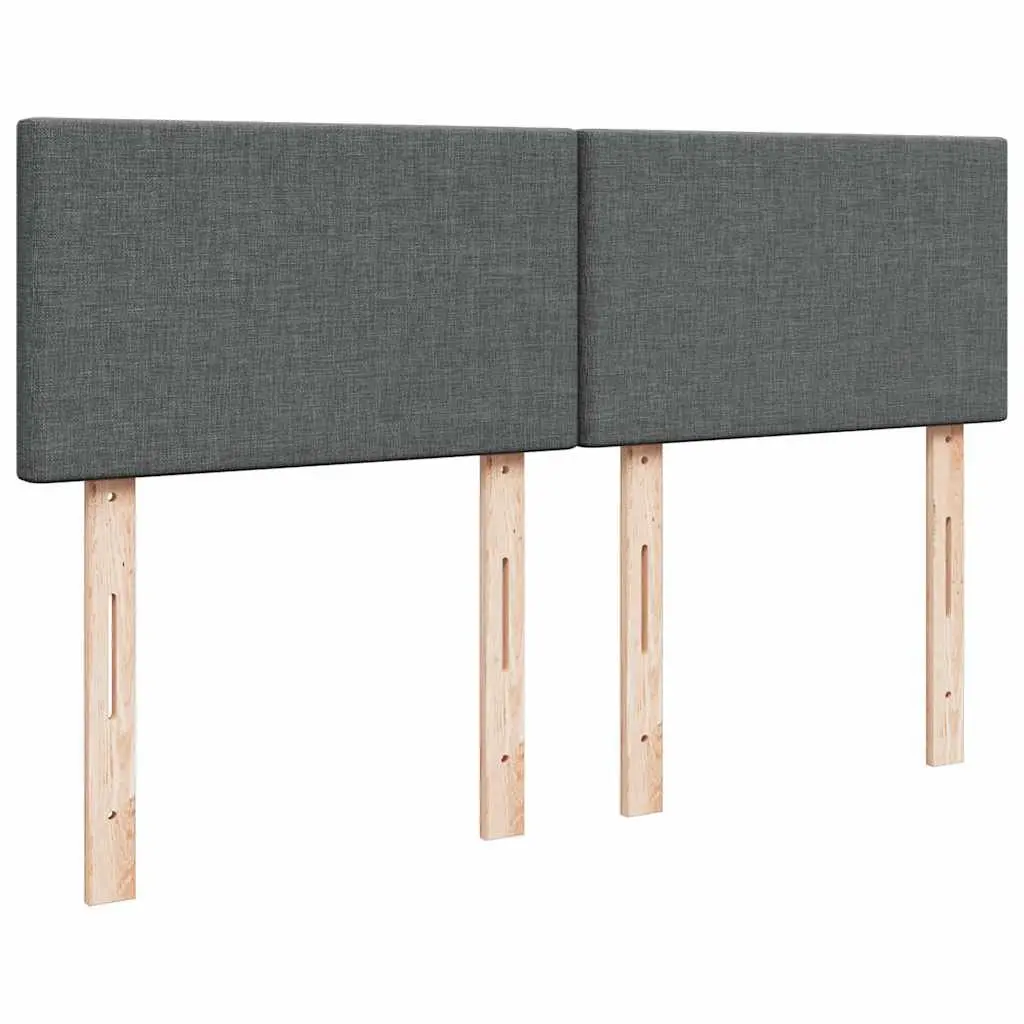 Queen Box Spring Bed with Pocket Mattress Dark Grey Fabric Frame Slats Support