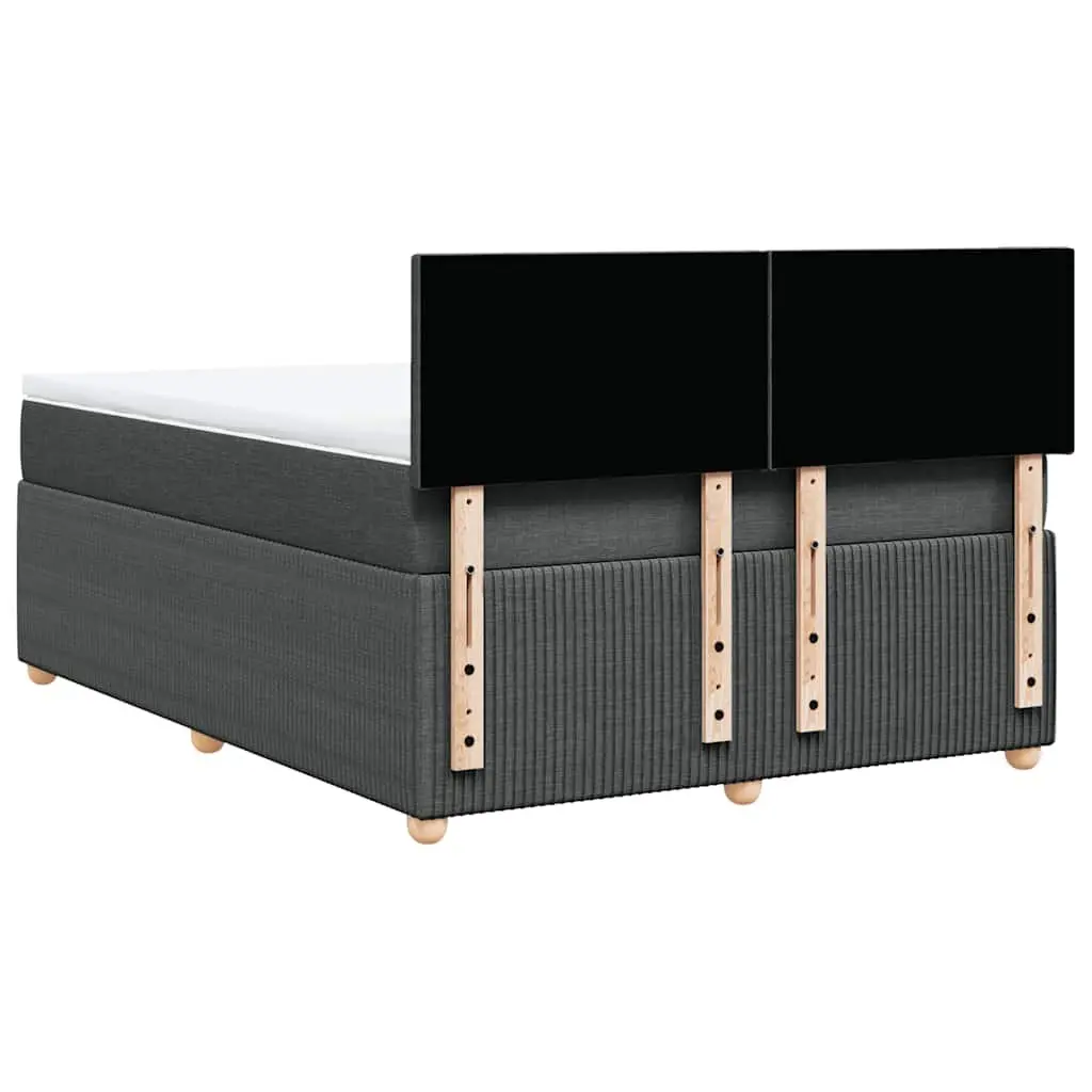 Queen Box Spring Bed with Pocket Mattress Dark Grey Fabric Frame Slats Support