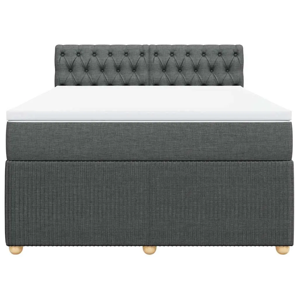 Queen Box Spring Bed with Pocket Mattress Grey Fabric Bedroom Furniture Frame