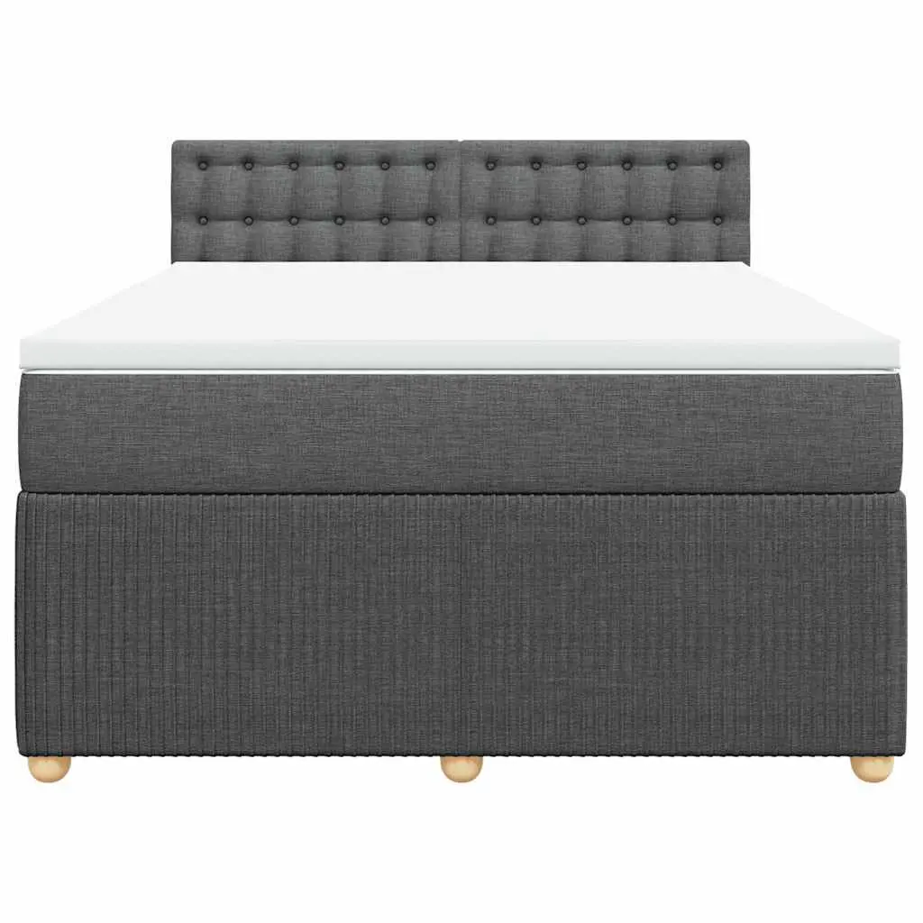 Queen Box Spring Bed with Pocket Mattress Dark Grey Fabric Bedroom Furniture