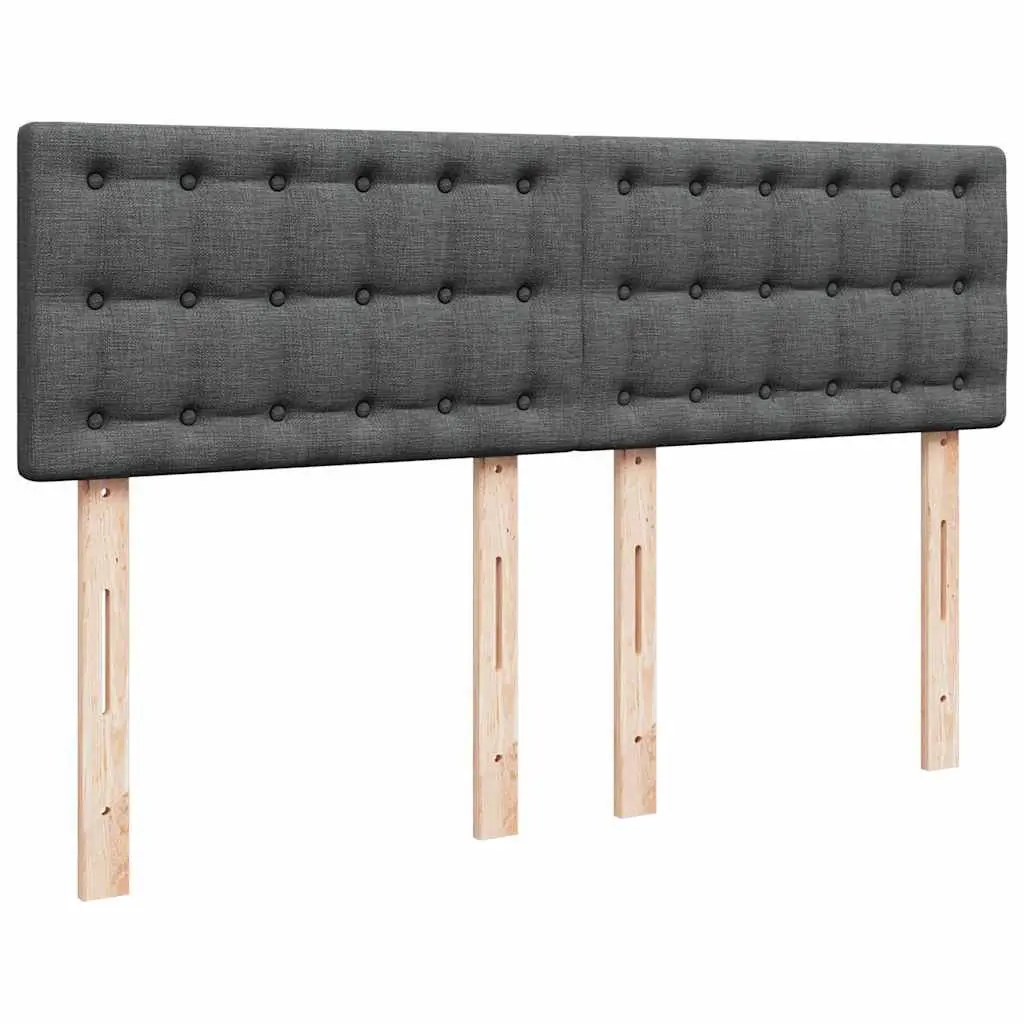 Queen Box Spring Bed with Pocket Mattress Dark Grey Fabric Bedroom Furniture