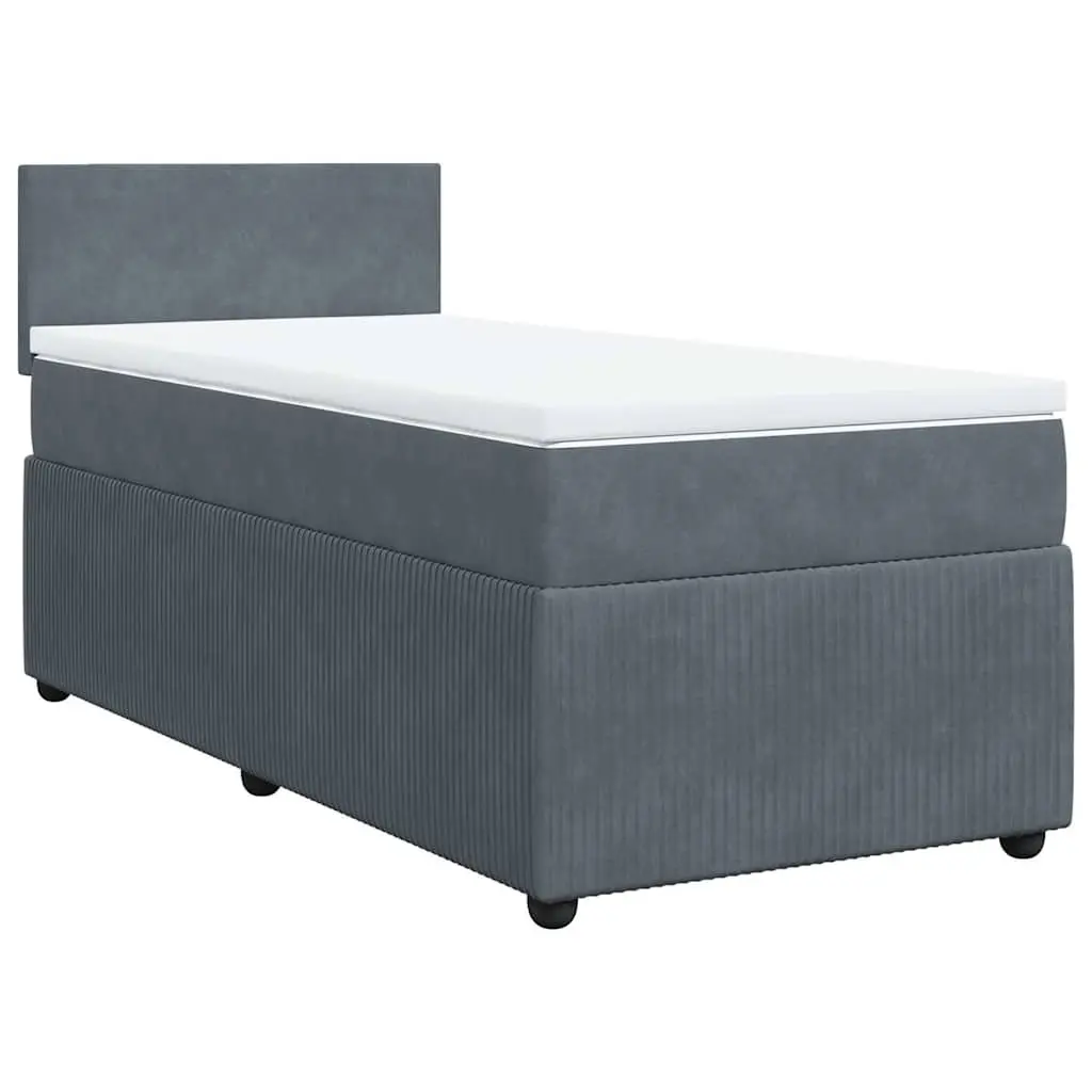 King Single Bed Frame with Velvet Upholstery and Pocket Spring Mattress Grey