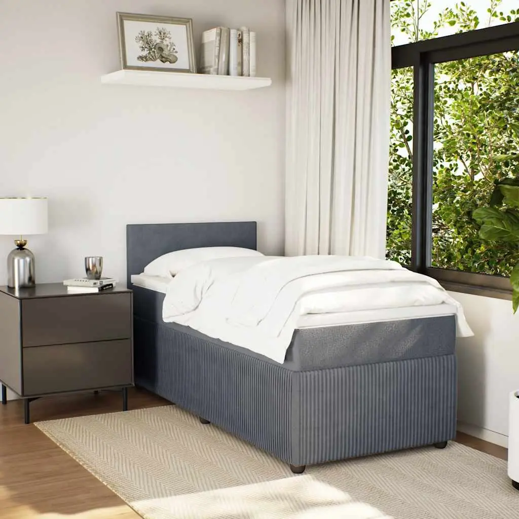 King Single Bed Frame with Velvet Upholstery and Pocket Spring Mattress Grey