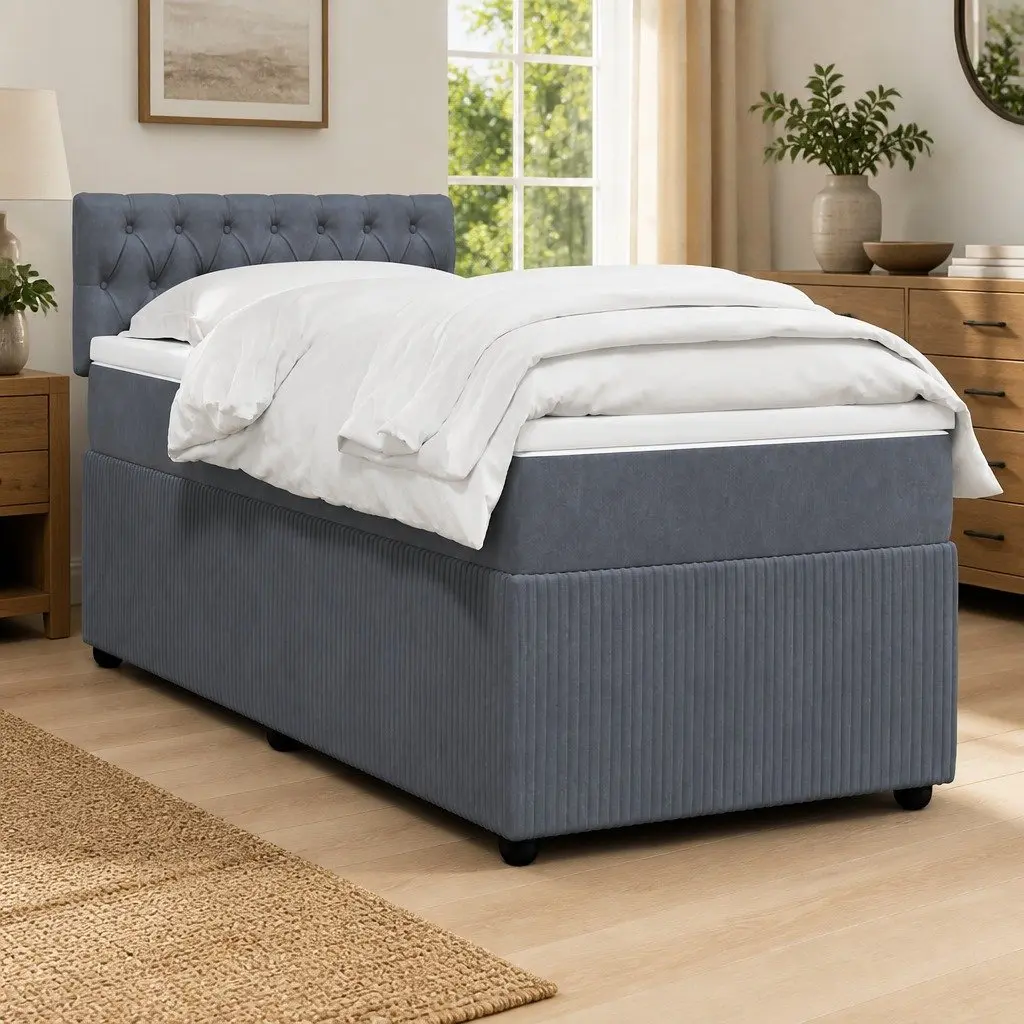 Box Spring Bed for Bedroom King Single Dark Grey Velvet
