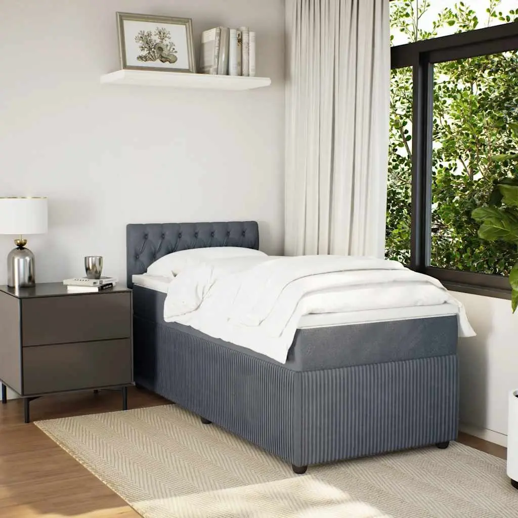 Box Spring Bed for Bedroom King Single Dark Grey Velvet