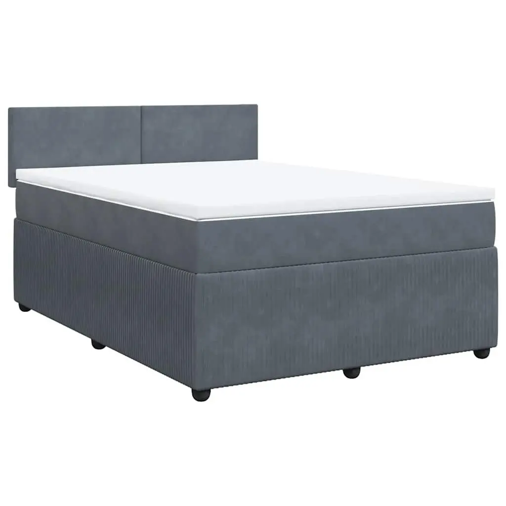 Double Box Spring Bed with Pocket Mattress Grey Velvet Upholstery Bedroom