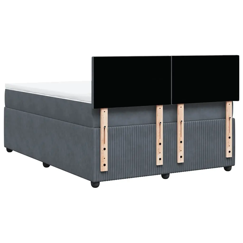 Double Box Spring Bed with Pocket Mattress Grey Velvet Upholstery Bedroom