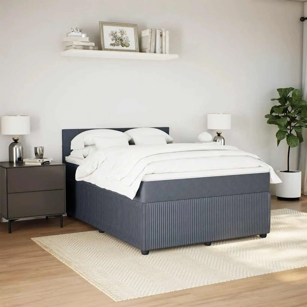 Box Spring Bed Double Grey Velvet Pocket Spring Mattress Headboard Frame