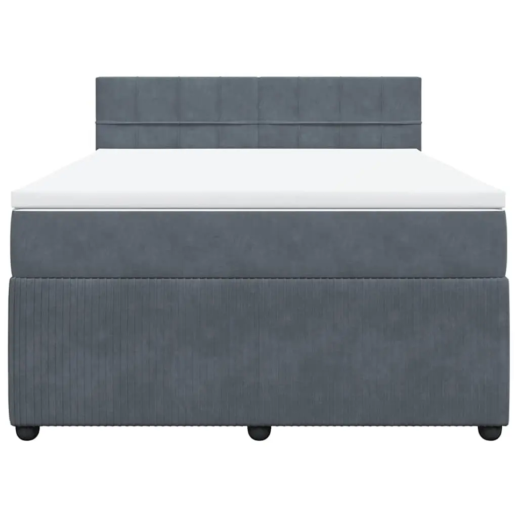 Box Spring Bed Double Grey Velvet Pocket Spring Mattress Headboard Frame
