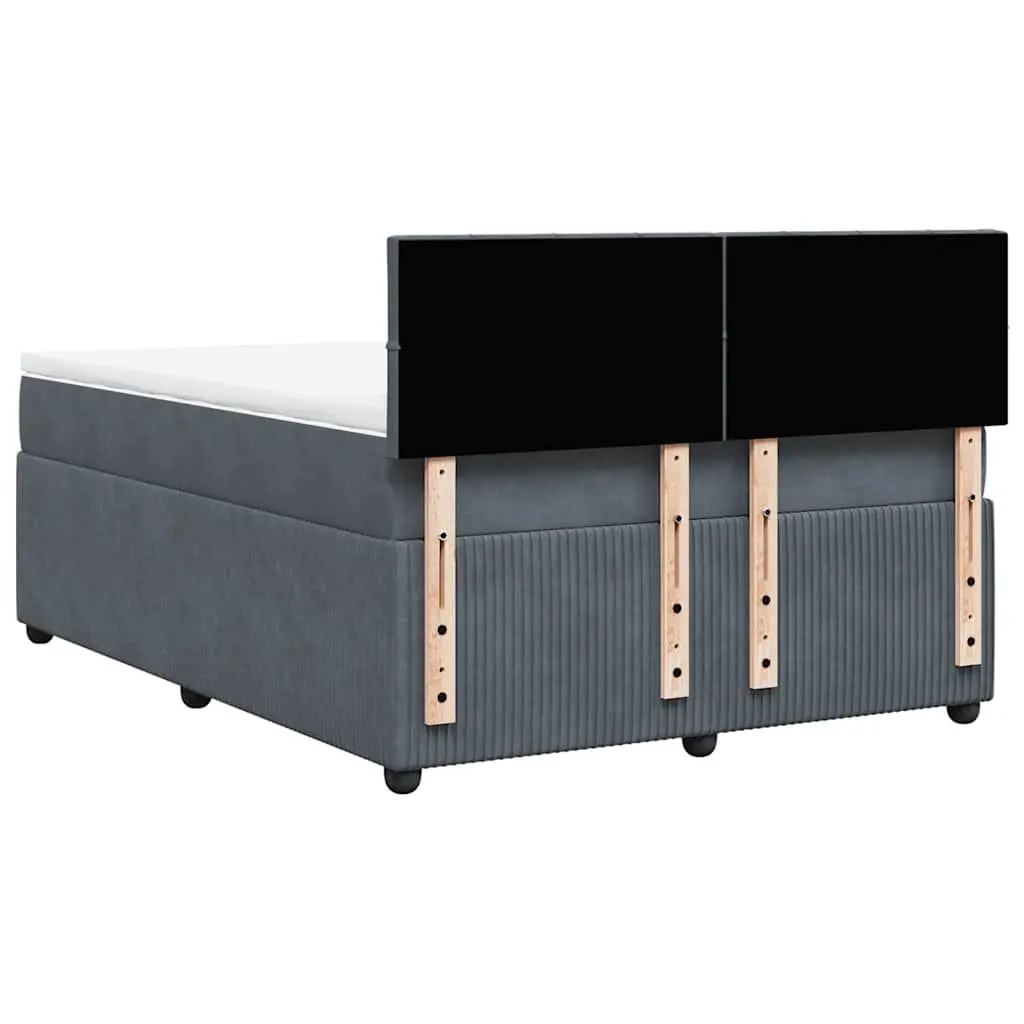Box Spring Bed Double Grey Velvet Pocket Spring Mattress Headboard Frame