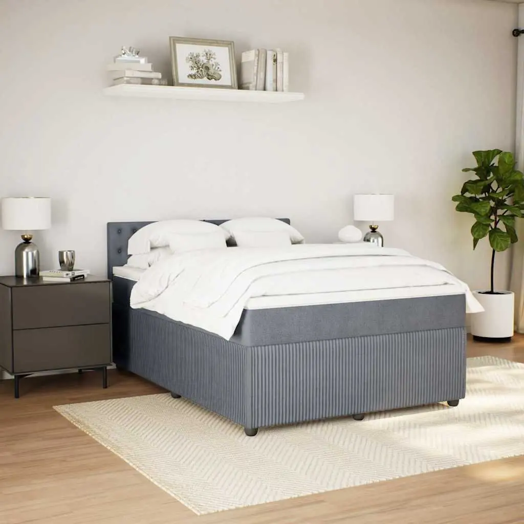 Double Box Spring Bed with Pocket Spring Mattress Grey Velvet Upholstered Frame