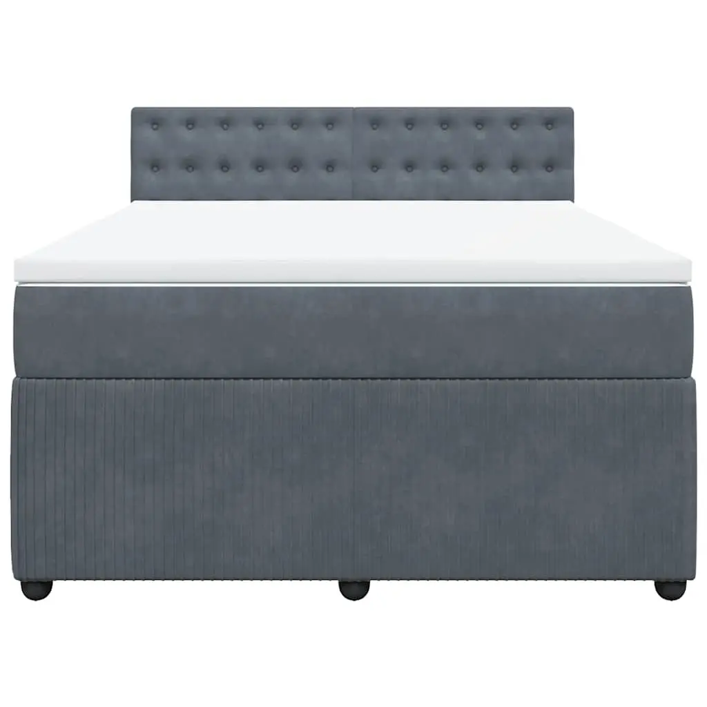 Double Box Spring Bed with Pocket Spring Mattress Grey Velvet Upholstered Frame