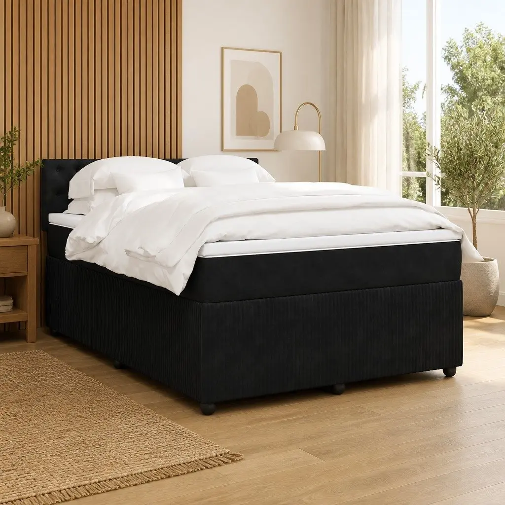 Box Spring Bed Double Black Velvet Bedroom Furniture