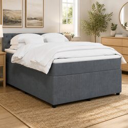 Queen Box Spring Bed with Velvet Frame and Pocket Spring Mattress Details