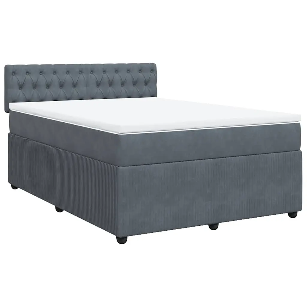 Queen Box Spring Bed for Bedroom with Pocket Mattress Velvet Grey Upholstered Frame