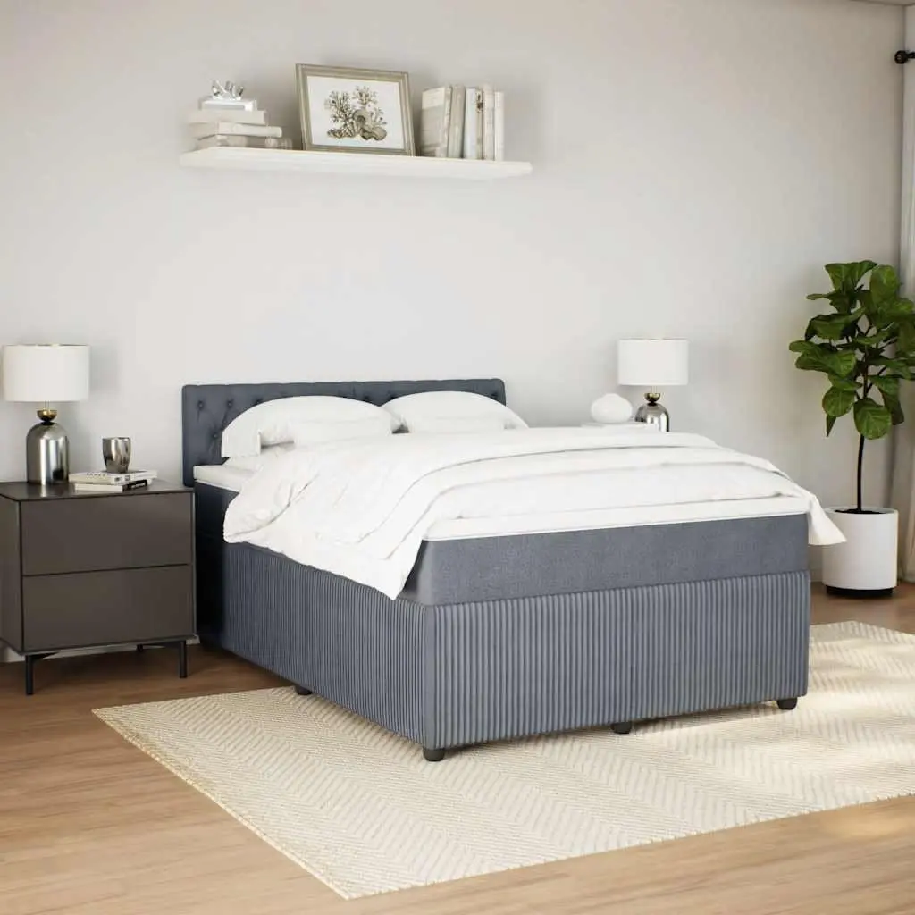 Queen Box Spring Bed for Bedroom with Pocket Mattress Velvet Grey Upholstered Frame